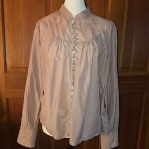 Farrow Blush Taupe Praire  Blouse With Button Front.  Silk Cotton Blend Size L